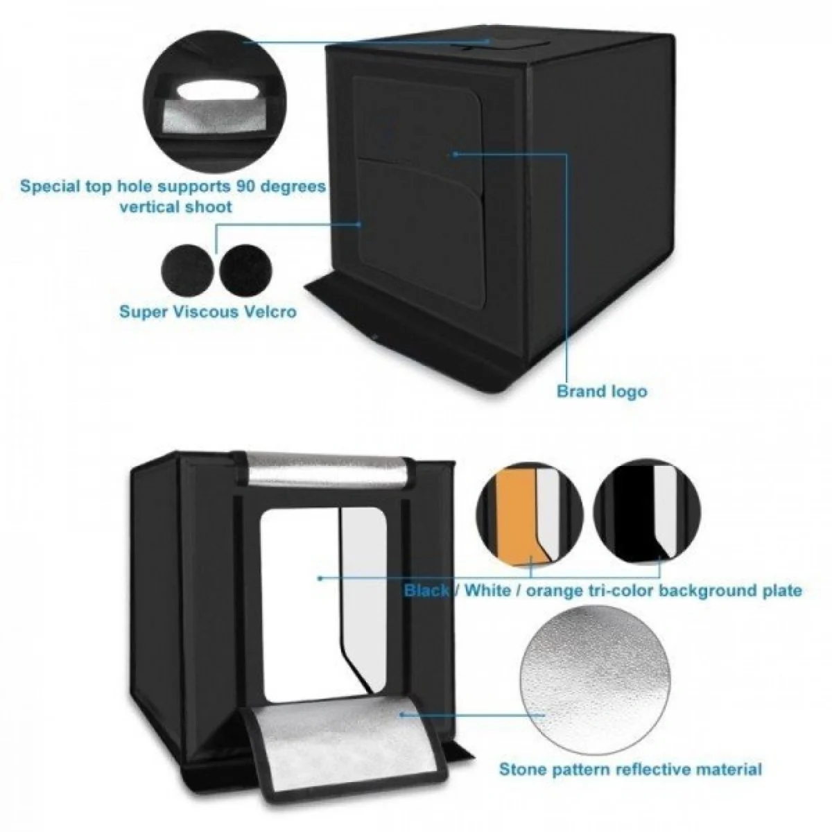 Μίνι Αναδιπλούμενο Στούντιο Φωτογράφισης 40x40cm με Ενσωματωμένο Φωτισμό LED