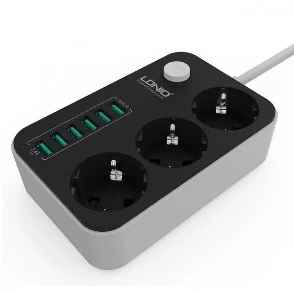 Πολύπριζο Ασφαλείας 3 Θέσεων με 6 Θύρες USB 3.4A LDNIO®