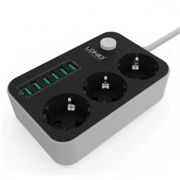 Πολύπριζο Ασφαλείας 3 Θέσεων με 6 Θύρες USB 3.4A LDNIO®
