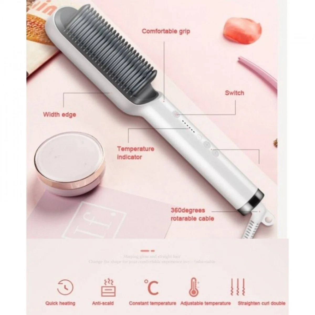 Κεραμική Θερμαινόμενη Βούρτσα Μαλλιών για Ίσιωμα - Hair Straightener