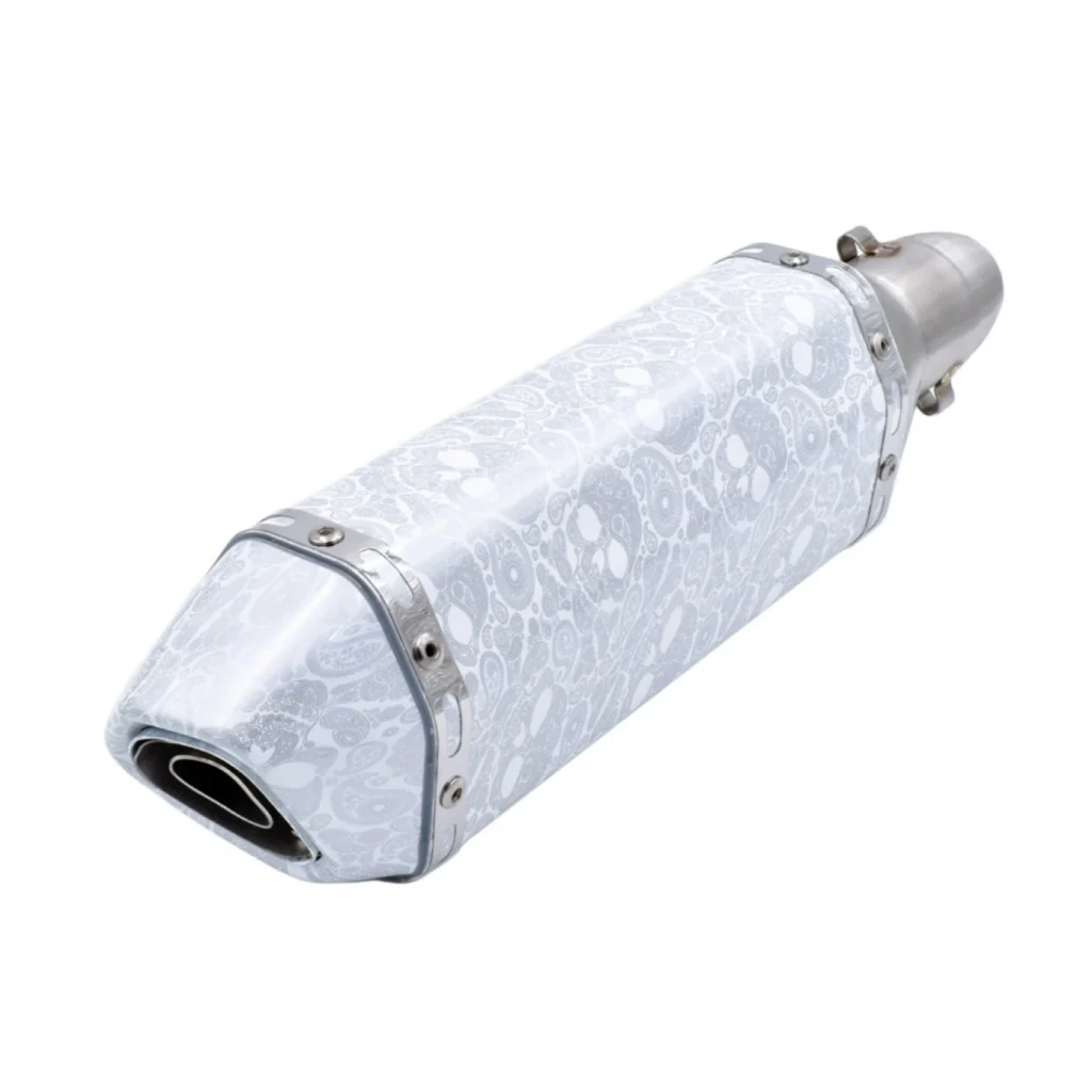 Universal Εξάτμιση Μηχανής - Μοτοσυκλέτας - Τελικό Εξάτμισης 37-53mm Λευκό με Γκρι Σχέδια