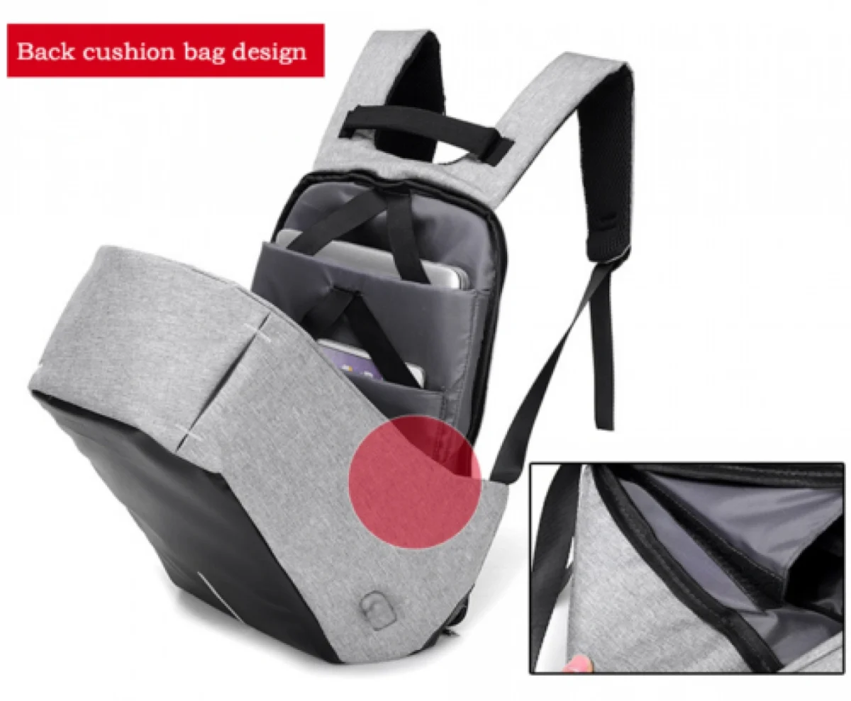 Αντικλεπτικό Αδιάβροχο Σακίδιο Πλάτης & Φορτιστής USB Κινητού Γκρι - Αντικλεπτική Τσάντα