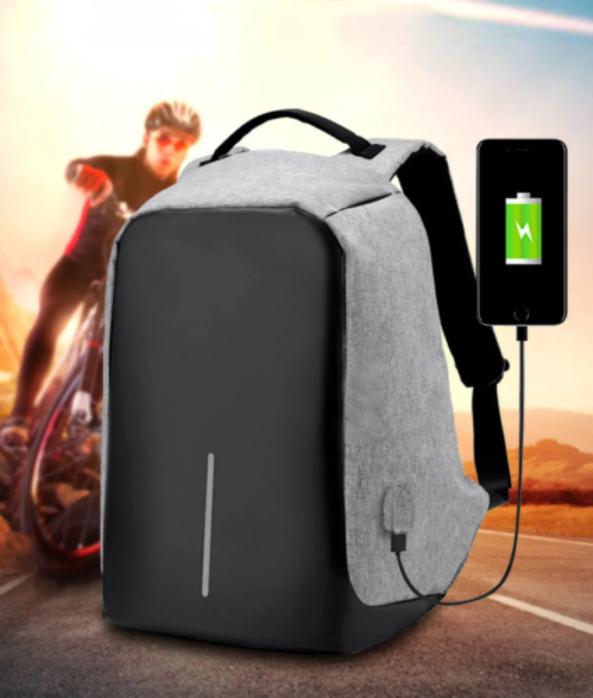 Αντικλεπτικό Αδιάβροχο Σακίδιο Πλάτης & Φορτιστής USB Κινητού Γκρι - Αντικλεπτική Τσάντα