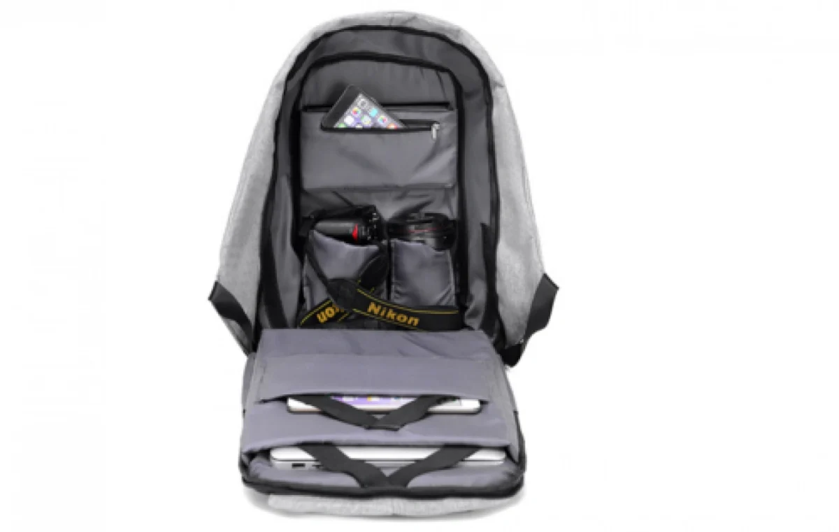 Αντικλεπτικό Αδιάβροχο Σακίδιο Πλάτης & Φορτιστής USB Κινητού Γκρι - Αντικλεπτική Τσάντα