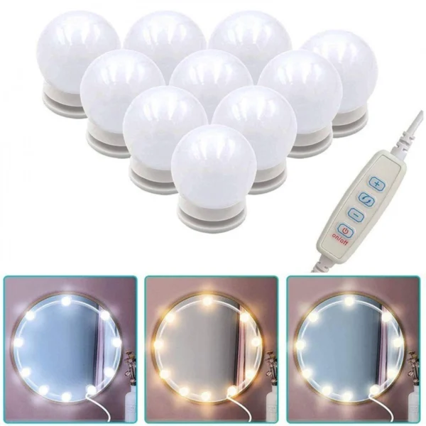 Εντυπωσιακός Led Αυτοκόλλητος Φωτισμός Τύπου Hollywood με 3 Χρώματα Φωτισμού Για Καθρέπτη Μακιγιάζ Τουαλέτας με Ρυθμιζόμενο Φωτισμό USB