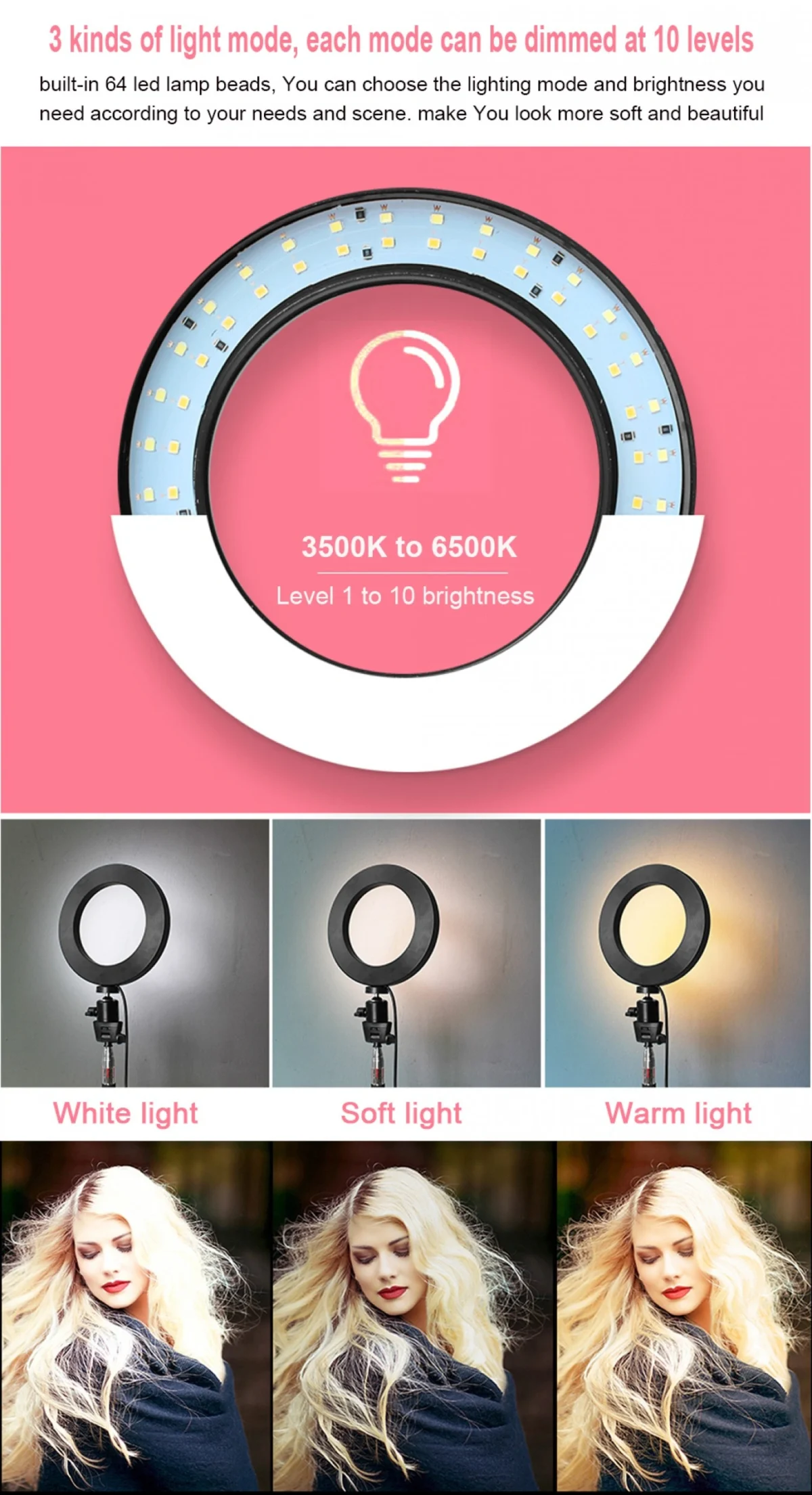 Φωτογραφικό Φωτιστικό Δαχτυλίδι Ring Lamp Light LED USB 26cm με 3 Χρώματα Φωτισμού