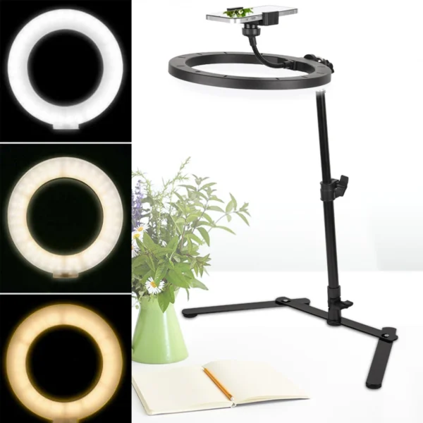 Φωτογραφικό Ring Light LED USB 26cm Φωτιστικό Δαχτυλίδι με 3 Χρώματα Φωτισμού, Dimmer, Stand & Βάση για Κινητό - Photo Lamp