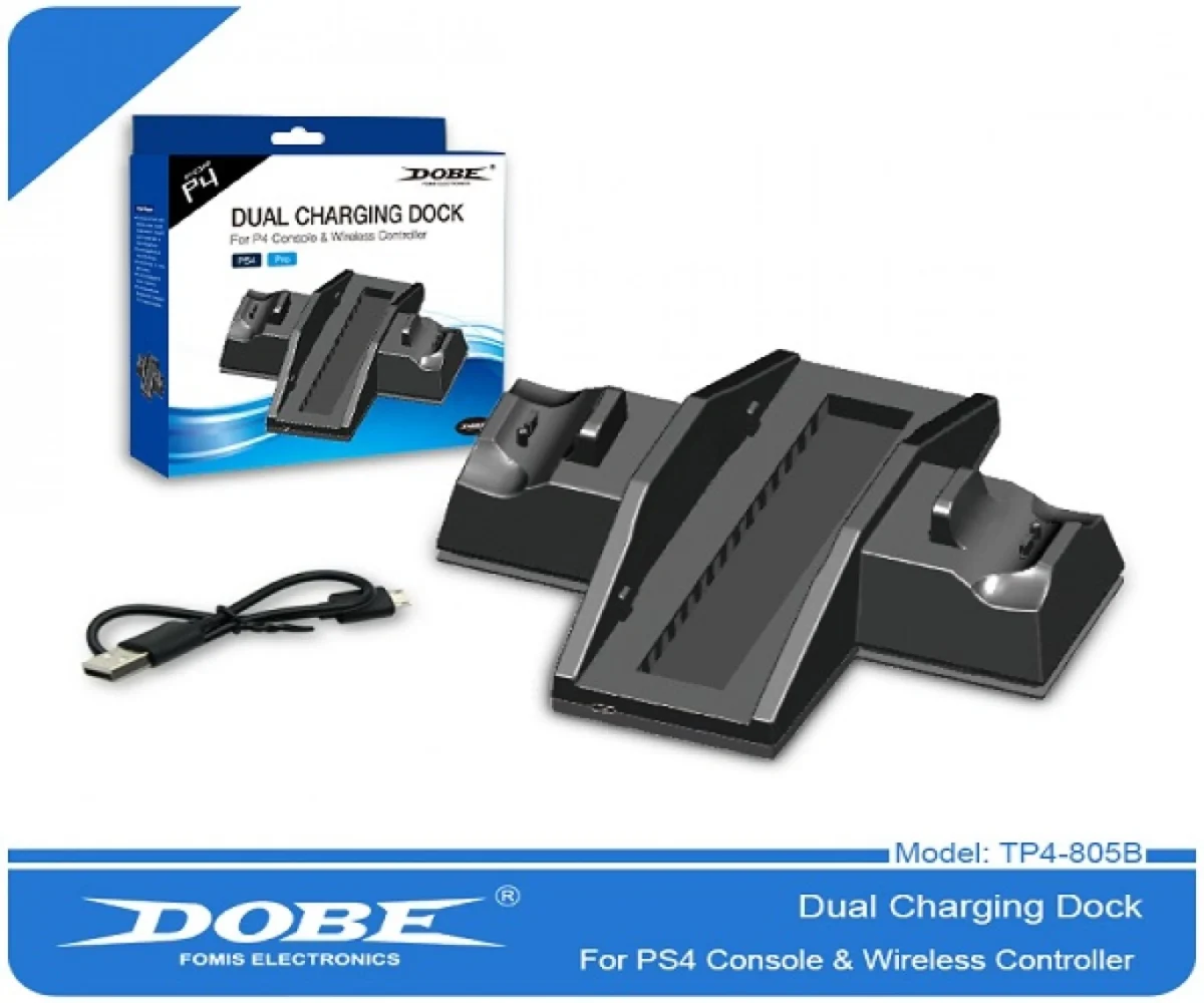 Διπλή Βάση Φόρτισης Χειριστήριων PS4 & Στήριξης Κονσόλας PS4 - Charging Dock / Stand for PS4 Controllers PRO DOBE TP4 ΟΕΜ