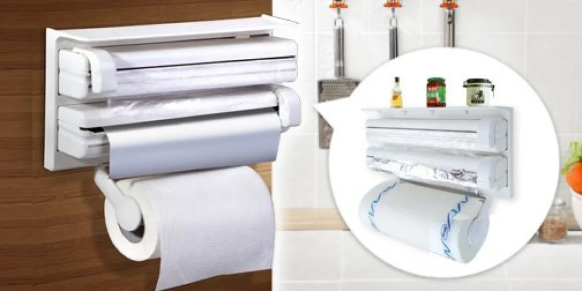 Τριπλή Θήκη με Ραφάκι για Ρολά Κουζίνας για Χαρτί, Αλουμινόχαρτο και Μεμβράνη