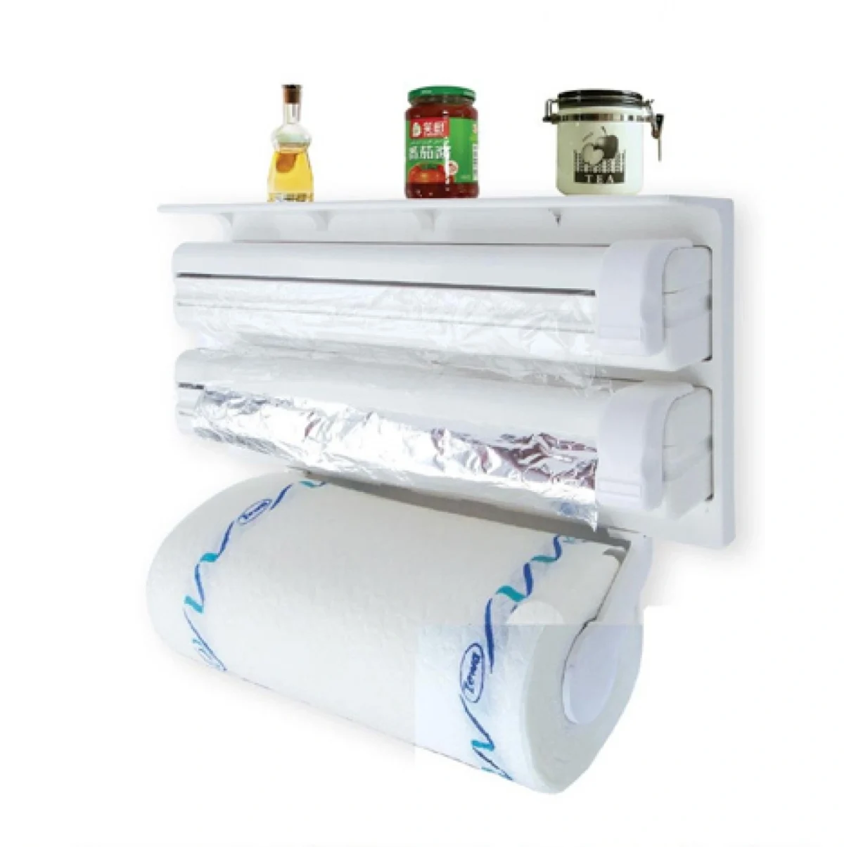 Τριπλή Θήκη με Ραφάκι για Ρολά Κουζίνας για Χαρτί, Αλουμινόχαρτο και Μεμβράνη