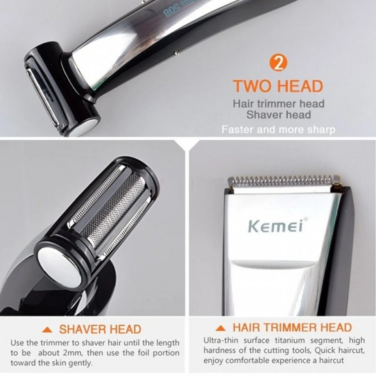 Αδιάβροχη Επαναφορτιζόμενη Κουρευτική και Ξυριστική Μηχανή 2 σε 1 - Kemei KM-508