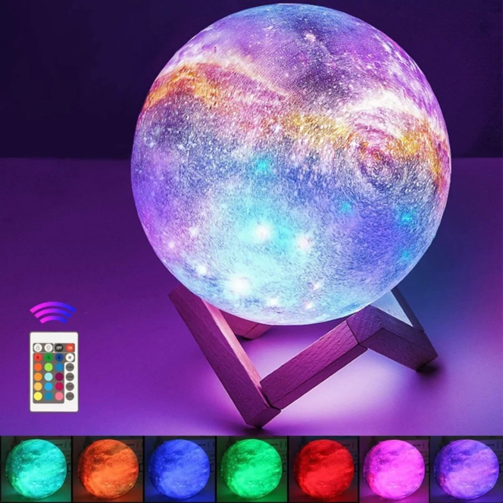 Galaxy |Moon Light USB Φωτιστικό Γαλαξίας - Αφής 15εκ RGB LED 16 Χρωμάτων με Ξύλινη Βάση & Χειριστήριο