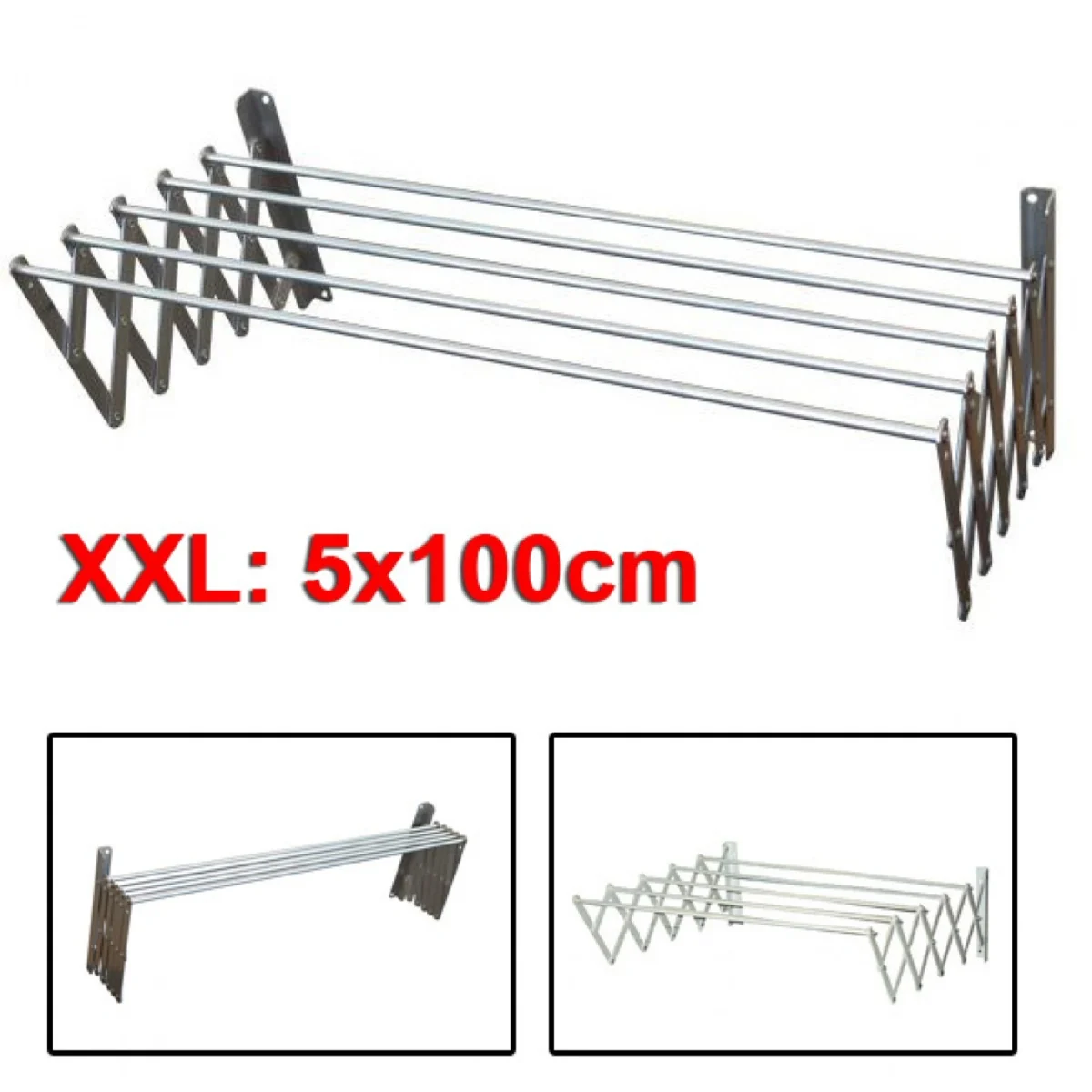 Πτυσσόμενη Απλώστρα Ρούχων για το Τοίχο ή το Μπάνιο 5x120cm Αλουμινίου