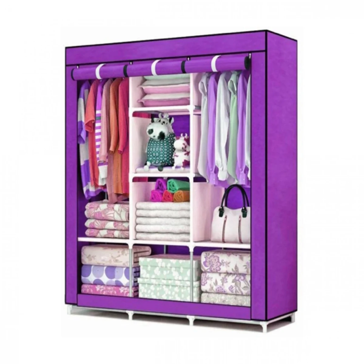 Τριπλή Υφασμάτινη Ντουλάπα 88130 με Μεταλλικό Σκελετό 130x45x175