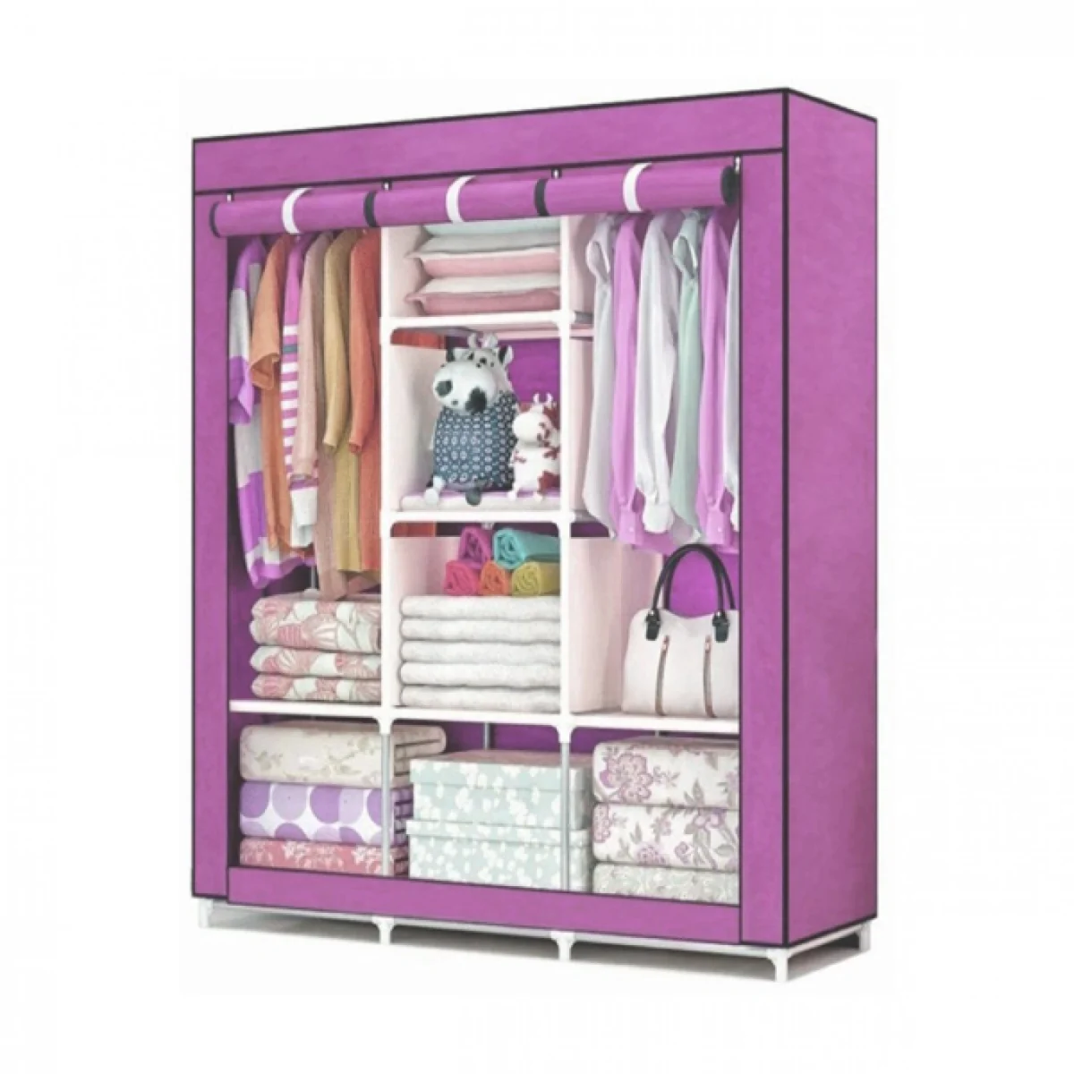 Τριπλή Υφασμάτινη Ντουλάπα 88130 με Μεταλλικό Σκελετό 130x45x175