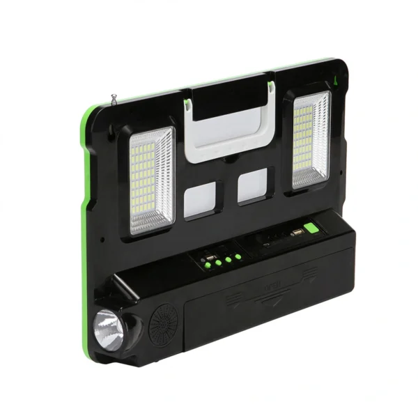 Ηλιακό Πάνελ με Διπλό Φωτιστικό, Φακό, Ηχείο Multimedia Ράδιο - Σύστημα Ηλιακός Φορτιστής & Φωτισμού FM, USB, SD MP3 Player με 2 Λάμπες LED 250 Lumens