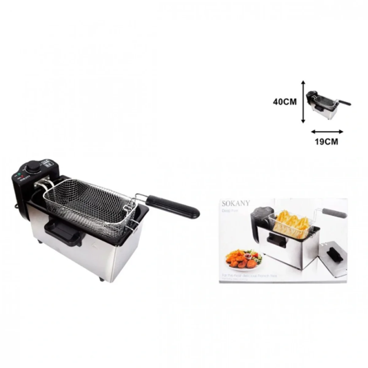 Ανοξείδωτη Φριτέζα Inox 3L 2000W Ταχείας Θέρμανσης SOKANY WJ-800