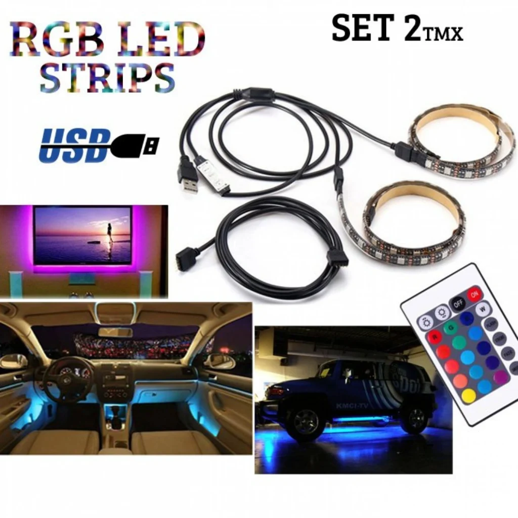 Αδιάβροχη Αυτοκόλλητη RGB Ταινία LED USB 5V με Τηλεχειριστήριο-Σετ 2 τμχ
