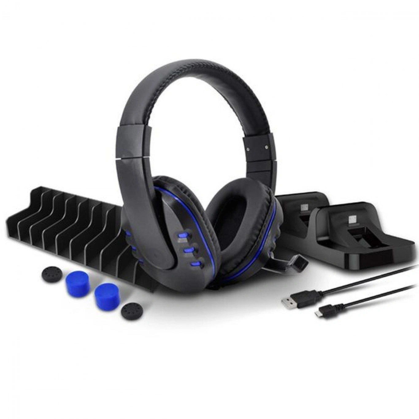 Σετ 5 σε 1 με Ακουστικά Headset Gamer, Βάση Φόρτισης Τηλεχειριστηρίων Controller PS4, Thumb Grips & Ραφάκι 10 Παιχνιδιών Σετ 5 σε 1 με Ακουστικά Headset Gamer, Βάση Φόρτισης Τηλεχειριστηρίων Controller PS4, Thumb Grips & Ραφάκι 10 Παιχνιδιών