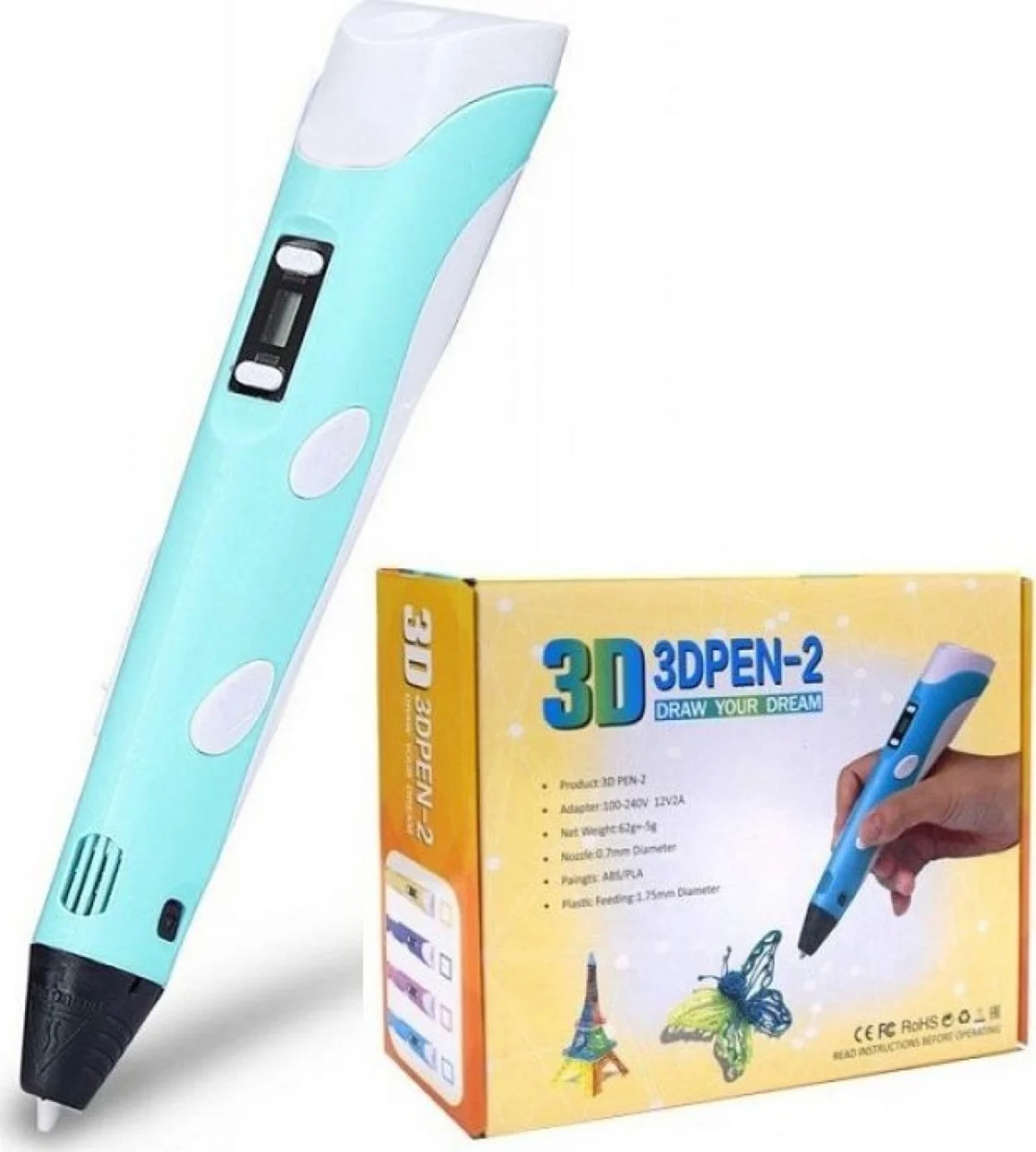 3D Pen Στυλό Ζωγραφικής Γλυπτικής Τρισδιάστατων Δημιουργιών για Παιδιά Τυρκουάζ