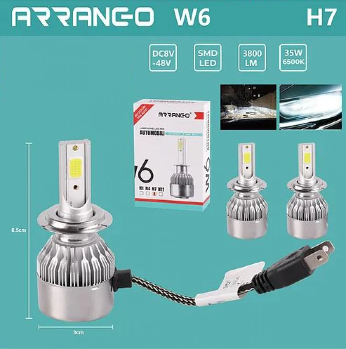 Σετ 2 Τεμάχια Led Λάμπες W6 Αυτοκινήτου SMD 35W H7 3800lm - Led Headlight