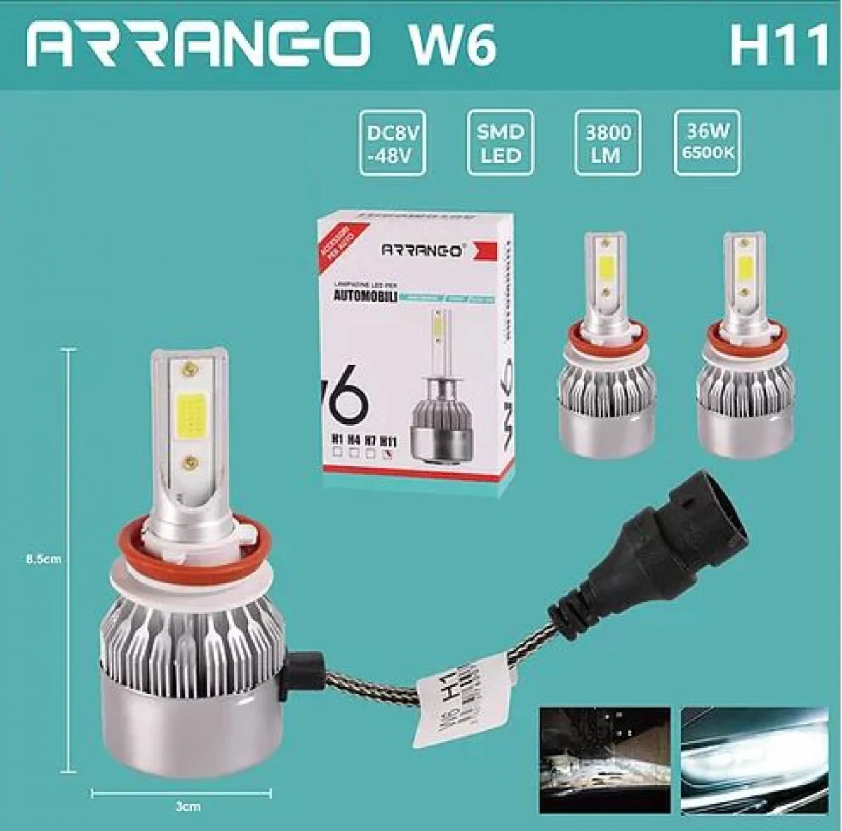 Σετ 2 Τεμάχια Led Λάμπες W6 Αυτοκινήτου SMD 35W H11 3800lm - Led Headlight