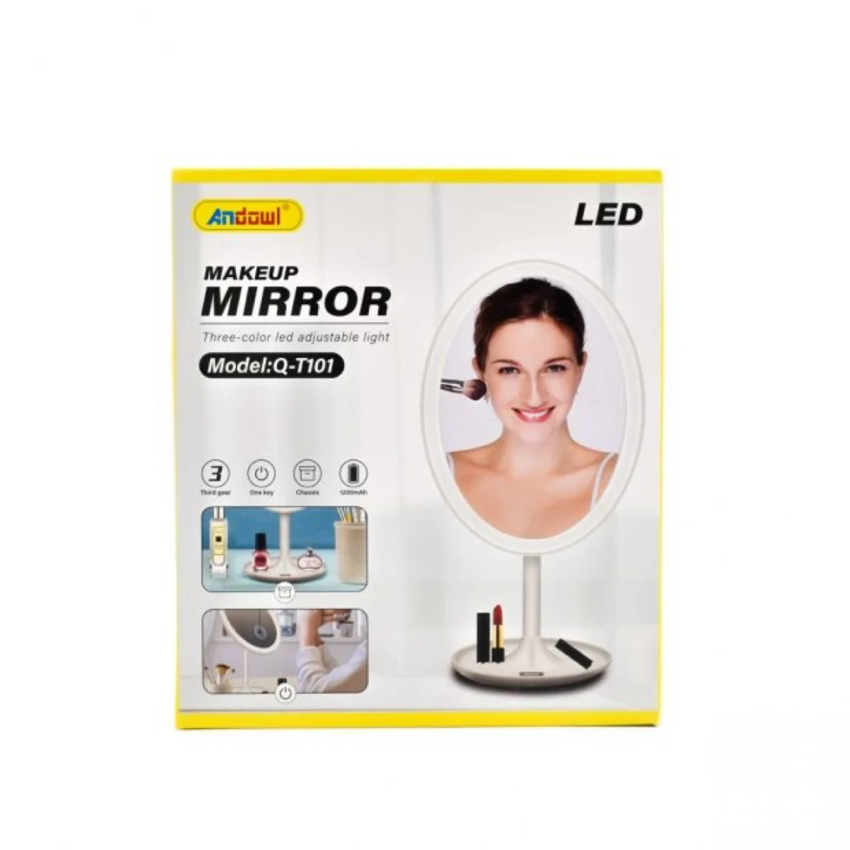 Επαναφορτιζόμενος Οβάλ Καθρέπτης Μακιγιάζ με Στρογγυλή Βάση & Φωτισμό LED USB Andowl Q-T101