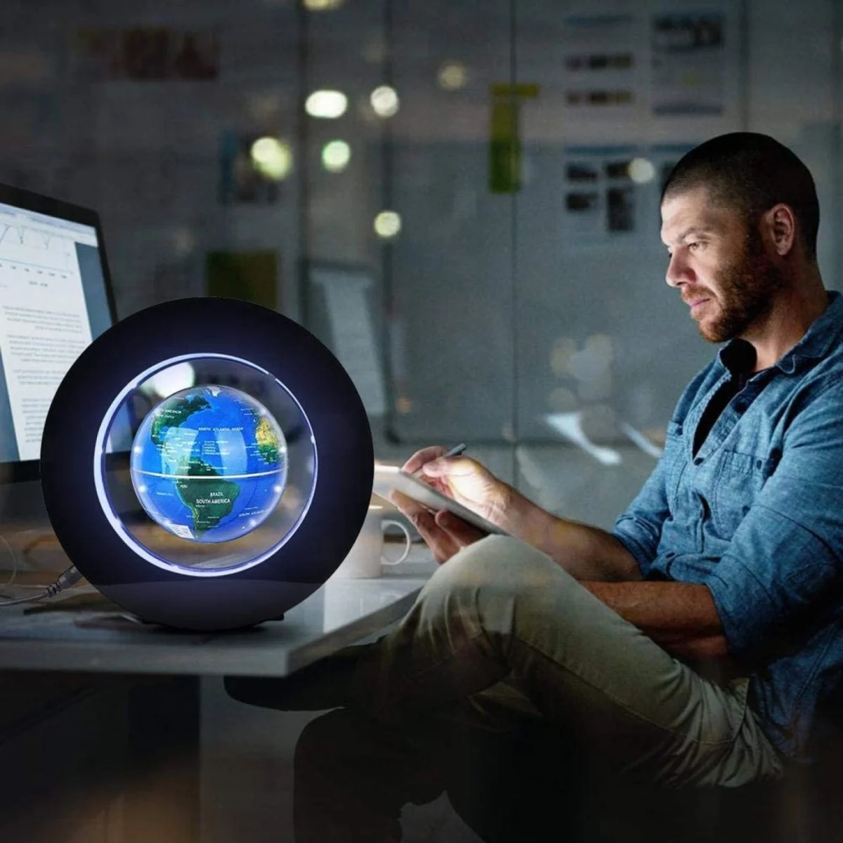 Μαγνητική Αιωρούμενη Περιστρεφόμενη Υδρόγειος Σφαίρα - Round Magnetic Levitation Globe