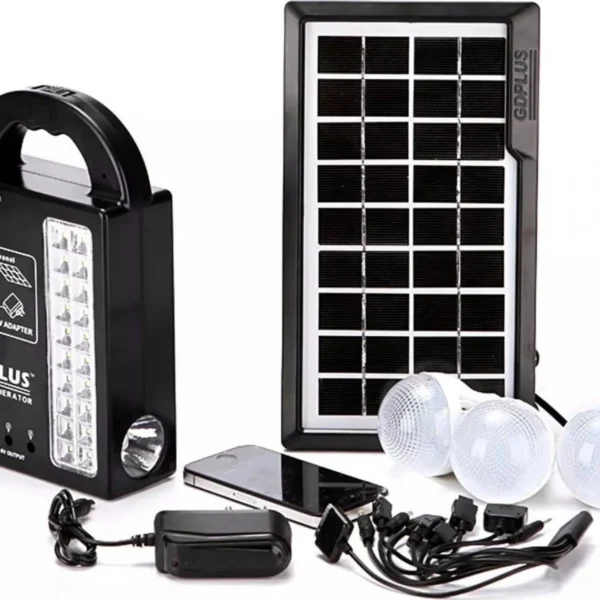 Ηλιακό Πακέτο Φωτισμού με Panel, Μπαταρία με Φωτιστικό & Θύρα USB + 3 Λάμπες Led GDPLUS GD999