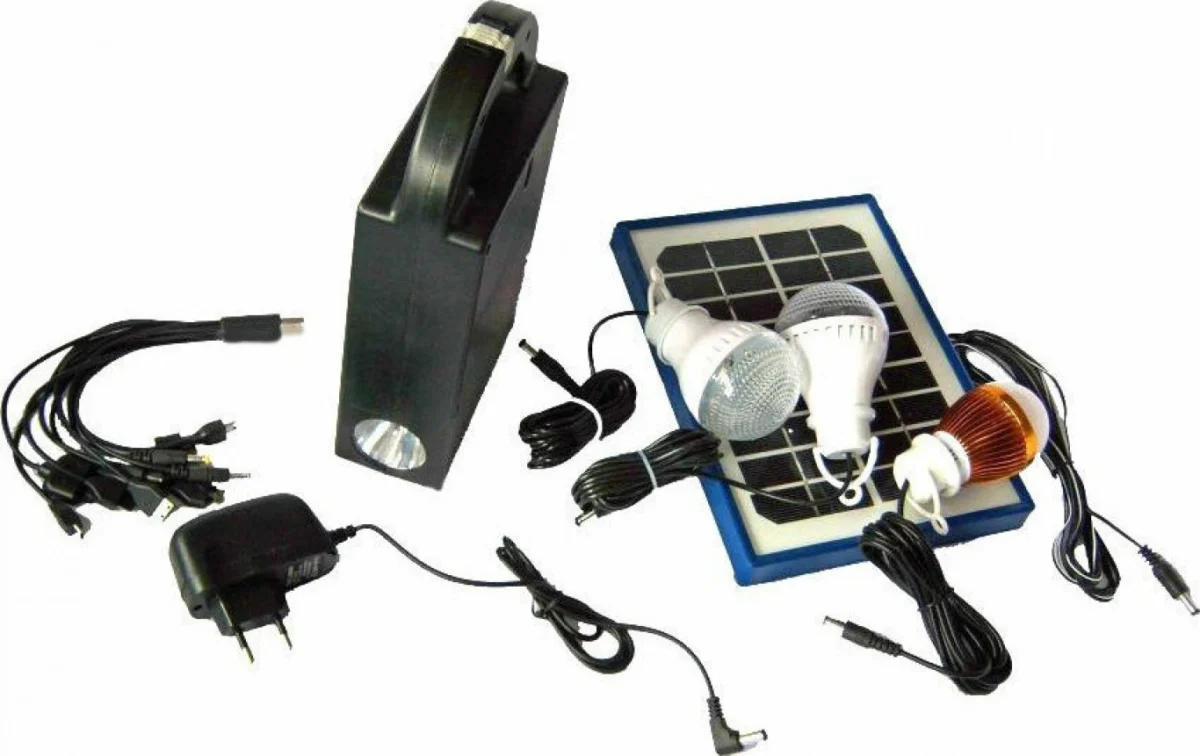 Ηλιακό Πακέτο Φωτισμού με Panel, Μπαταρία με Φωτιστικό & Θύρα USB + 3 Λάμπες Led GDPLUS GD999