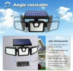 Αδιάβροχο Τριπλό Ηλιακό Φωτιστικό LED με Ανιχνευτή Κίνησης, Αισθητήρα Νυκτός / Φωτοκύτταρο & 3 Λειτουργίες Φωτισμού - Επιτοίχιος Προβολέας Εξωτερικού Χώρου