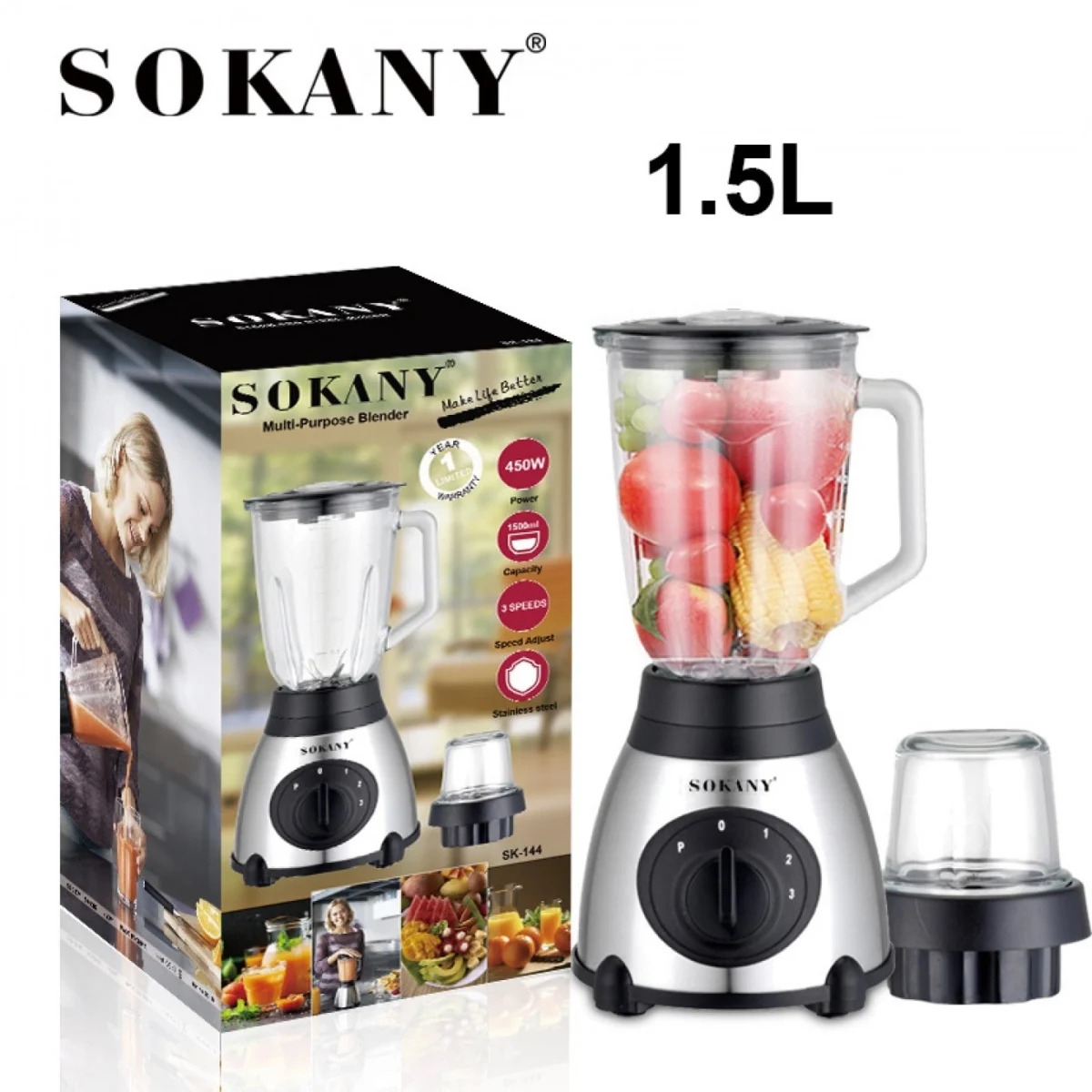 Ηλεκτρικό Μπλέντερ SOKANY SK-144 450W Inox Blender