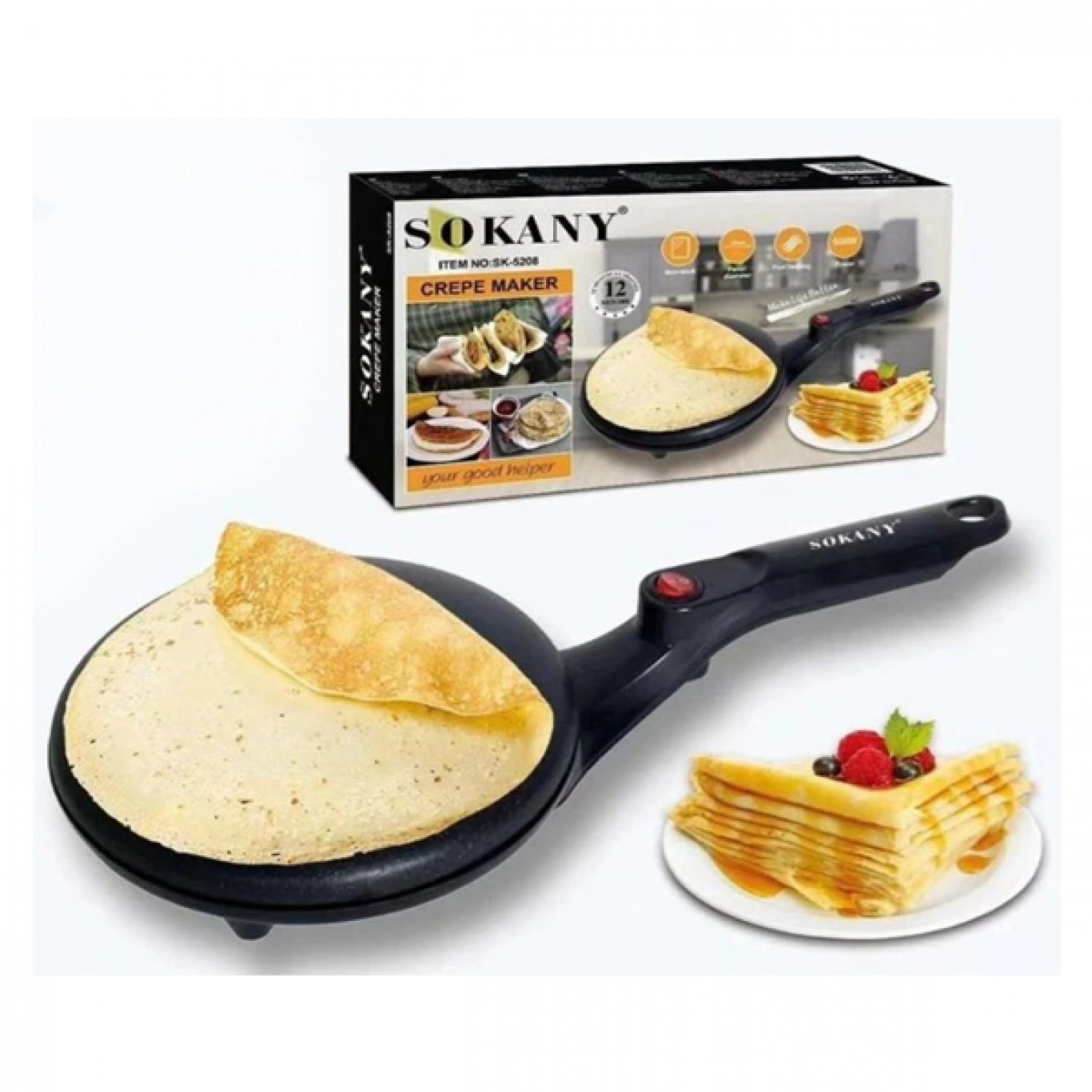 Ηλεκτρική Κρεπιέρα- Ομελετιέρα 20cm 650w Με Αντικολλητική Επίστρωση Sokany SP-5208 Ηλεκτρική Κρεπιέρα- Ομελετιέρα 20cm 650w Με Αντικολλητική Επίστρωση Sokany SP-5208