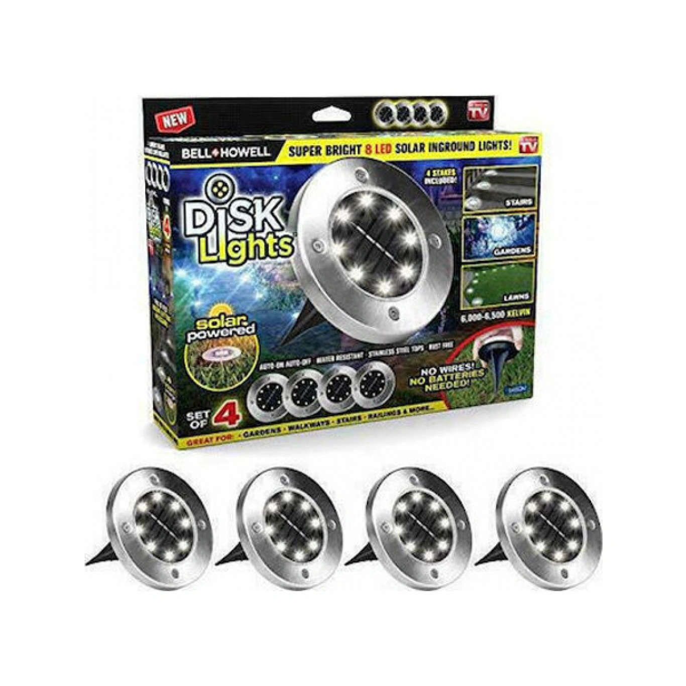Σετ Ηλιακό Καρφωτό - Χωνευτό Φωτιστικό με 8 LED Κήπου με Αισθητήρα Φωτός - 4 Τεμάχια Σετ Ηλιακό Καρφωτό - Χωνευτό Φωτιστικό με 8 LED Κήπου με Αισθητήρα Φωτός - 4 Τεμάχια