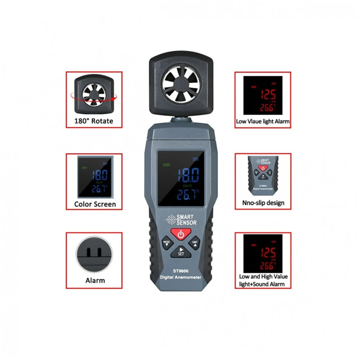 Ψηφιακό Ανεμόμετρο με LCD Οθόνη Smart Sensor ST-9606