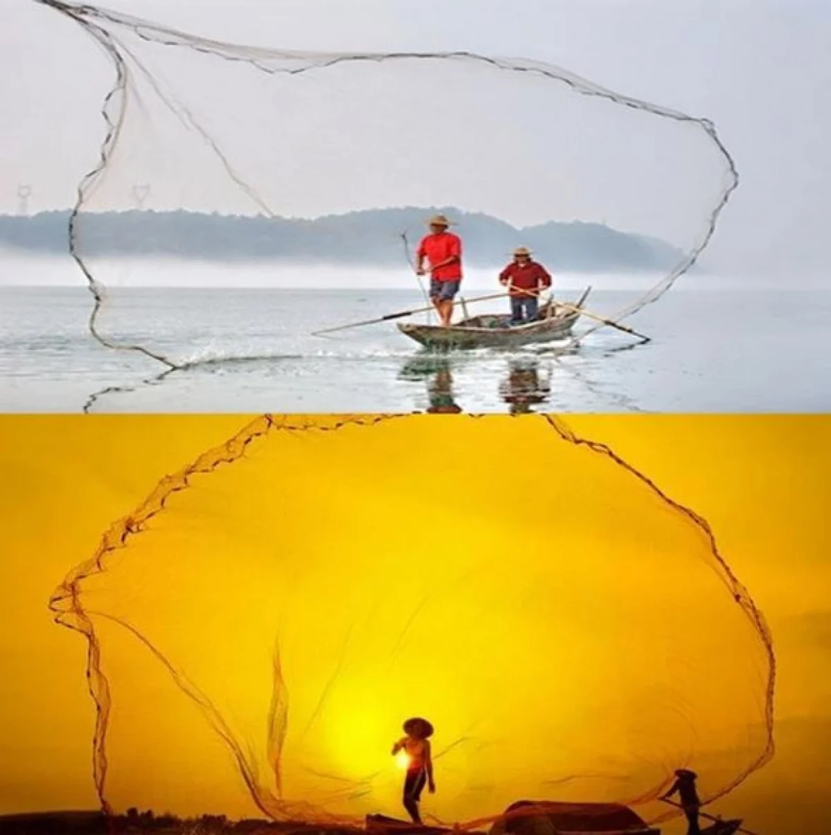 Πεζόβολο Αρματωμένο με Καφέ Δίχτυ Ψαρέματος Διαμέτρου 240cm