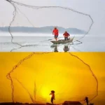 Πεζόβολο Αρματωμένο με Καφέ Δίχτυ Ψαρέματος Διαμέτρου 210cm