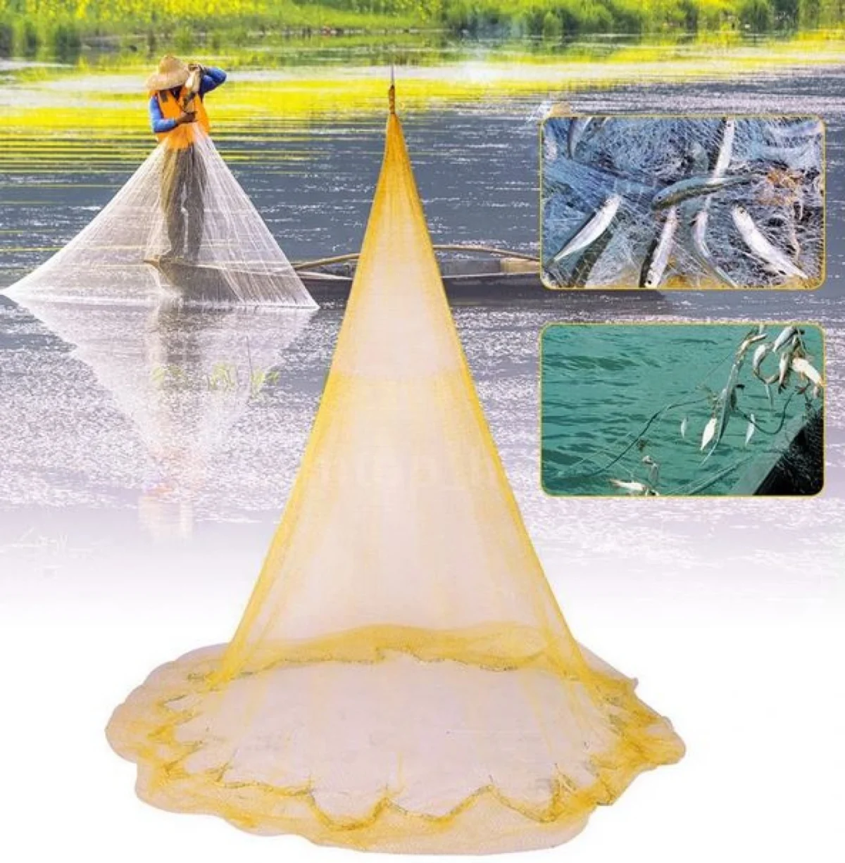 Πεζόβολο Αρματωμένο με Καφέ Δίχτυ Ψαρέματος Διαμέτρου 300cm