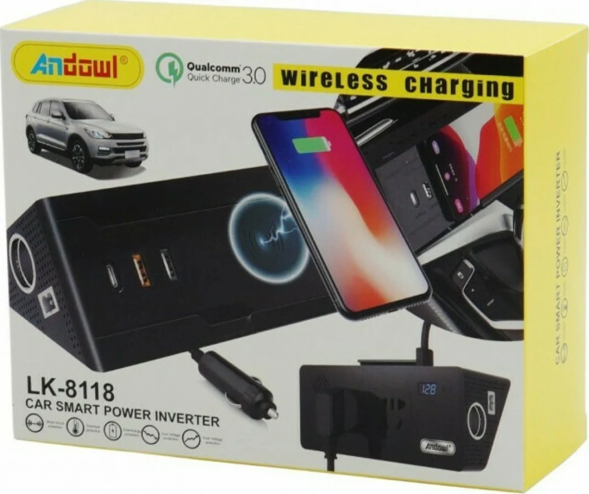 Ασύρματος Φορτιστής, Μετασχηματιστής Andowl LK-8118- Inverter Αυτοκινήτου 12V-220V 400w