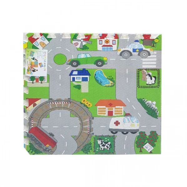 Αφρώδες Δάπεδο Προστασίας για Παιδιά με Χάρτη Πόλης - Σετ 4 τεμαχίων 60x60x1 εκ
