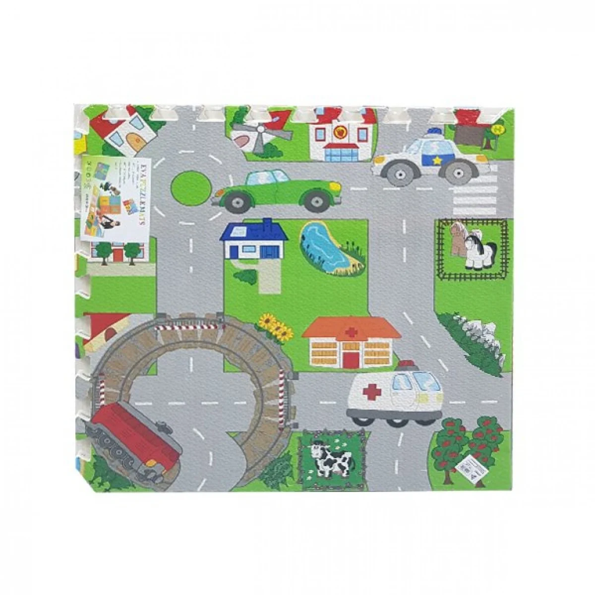 Αφρώδες Δάπεδο Προστασίας για Παιδιά με Χάρτη Πόλης - Σετ 4 τεμαχίων 60x60x1 εκ