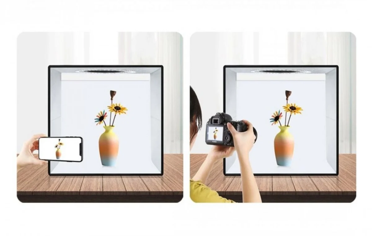 Μίνι Στούντιο Φωτογράφισης Puluz 30cm με Ring Light LED 10W Φωτισμό 5500K & 12 Χρώματα Background - Αναδιπλούμενο Studio Photo Box Προϊόντων