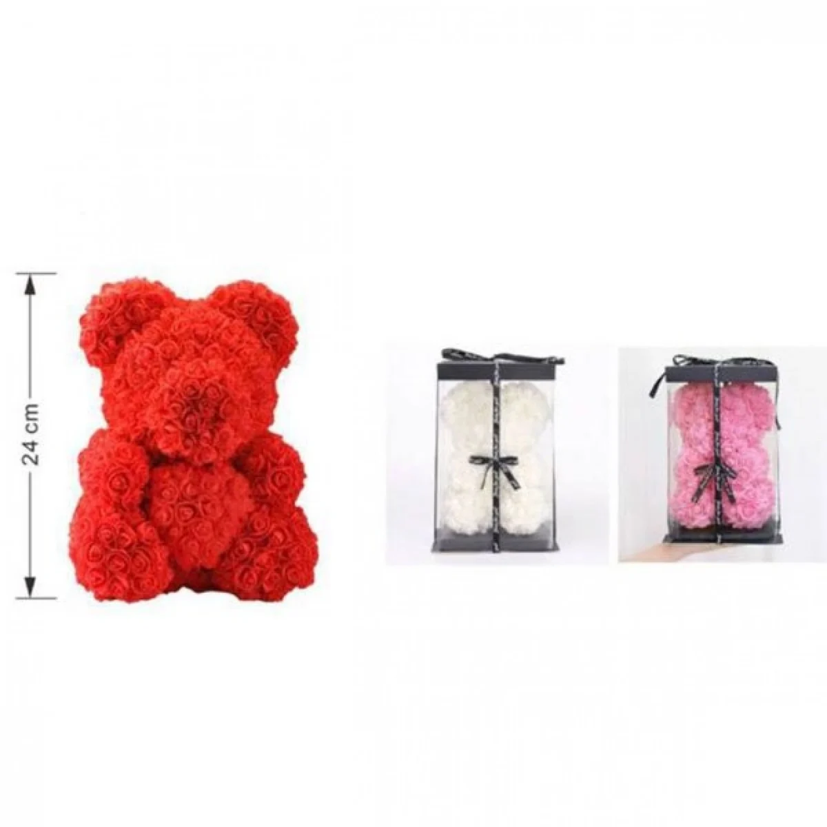 Αρκουδάκι από Τεχνητά Τριαντάφυλλα 24cm