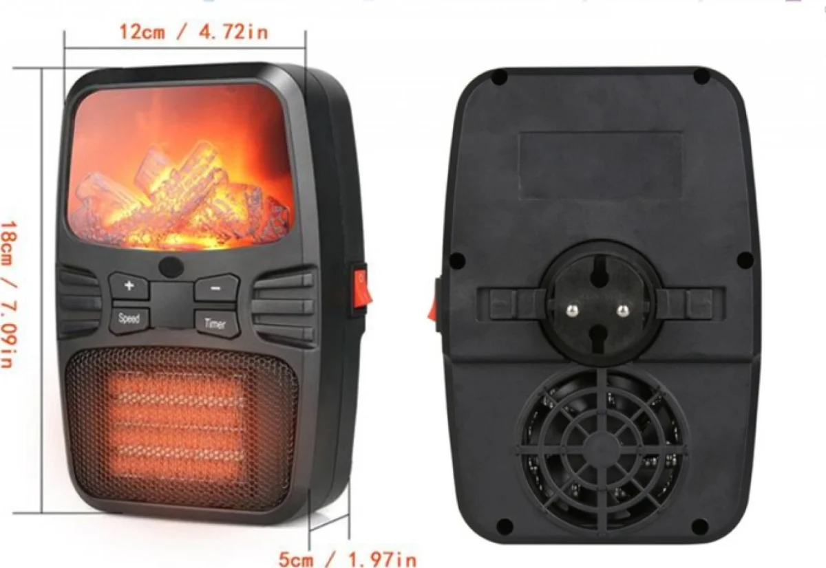 Φορητό Τζάκι Αερόθερμο με Εφέ Φλόγας - Σόμπα Πρίζας με Θερμοστάτη, Χρονοδιακόπτη, LED Οθόνη & Τηλεχειριστήριο - Flame Heater 1000Watt