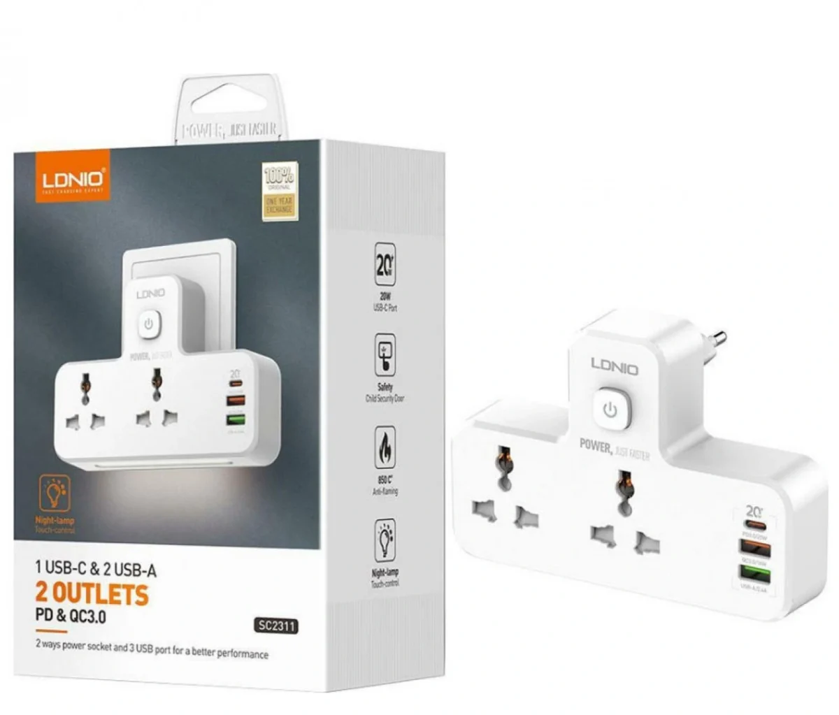 Αντάπτορας Πρίζας / Προστατευτικό Υπερτάσεων με 3 Υποδοχές USB από Universal LDNIO