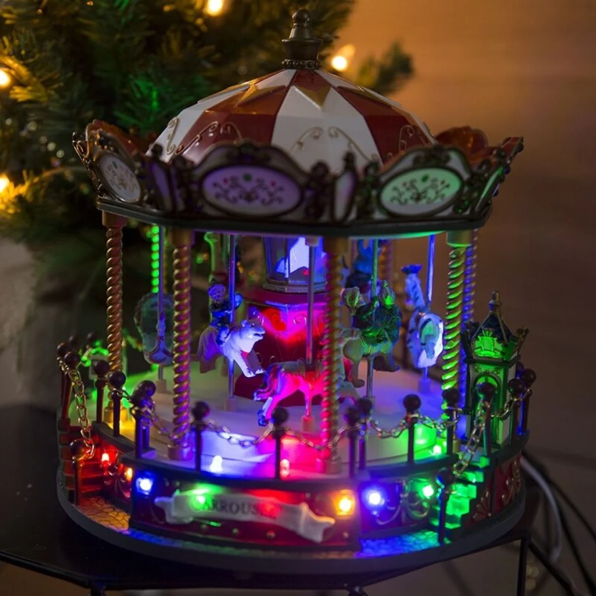 Χριστουγεννιάτικο Carousel LED Πολύχρωμο με Μουσική και Κίνηση 25cm