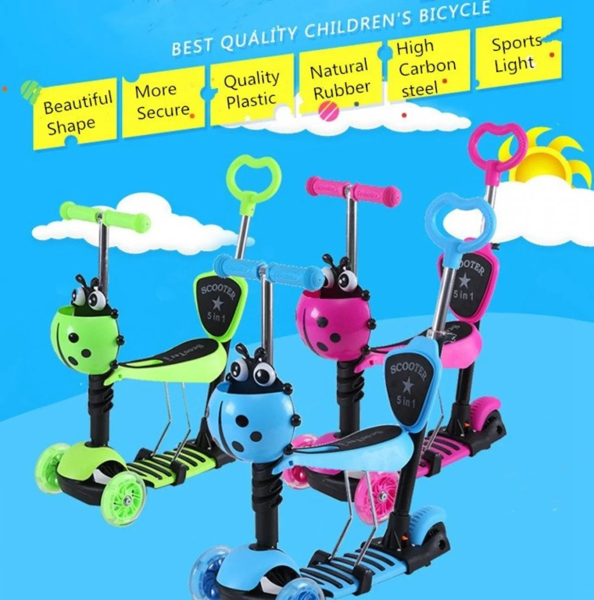 Πρωτοποριακό Παιδικό Πατίνι & Περπατούρα 5 σε 1 με 3 Τροχούς LED Glider Scooter Plus