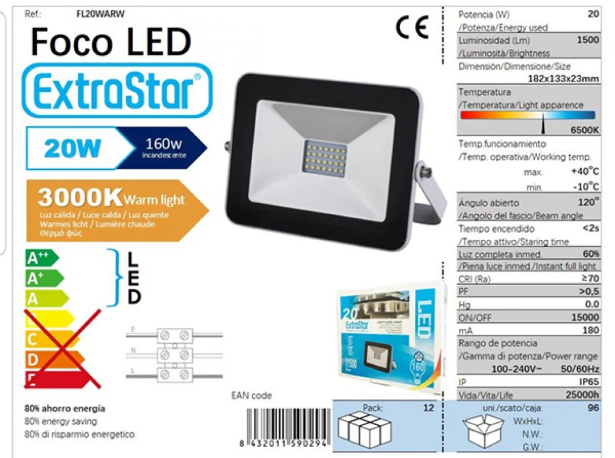 Αδιαβροχος Προβολέας Extrastar SMD/LED 20W 3000K IP65