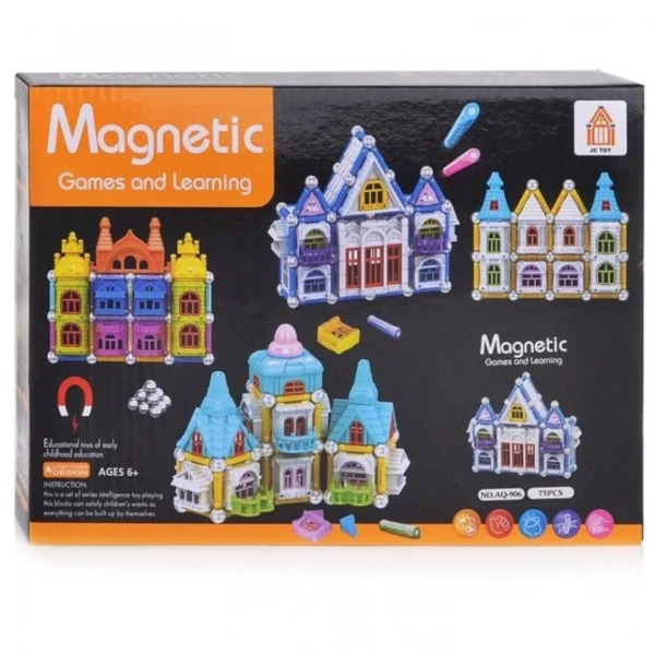 Μαγνητικό Σετ Κατασκευής Σπιτιών Παιχνίδι - Τουβλάκια για Κατασκευές 75τμχ - Magnetic House Constructions