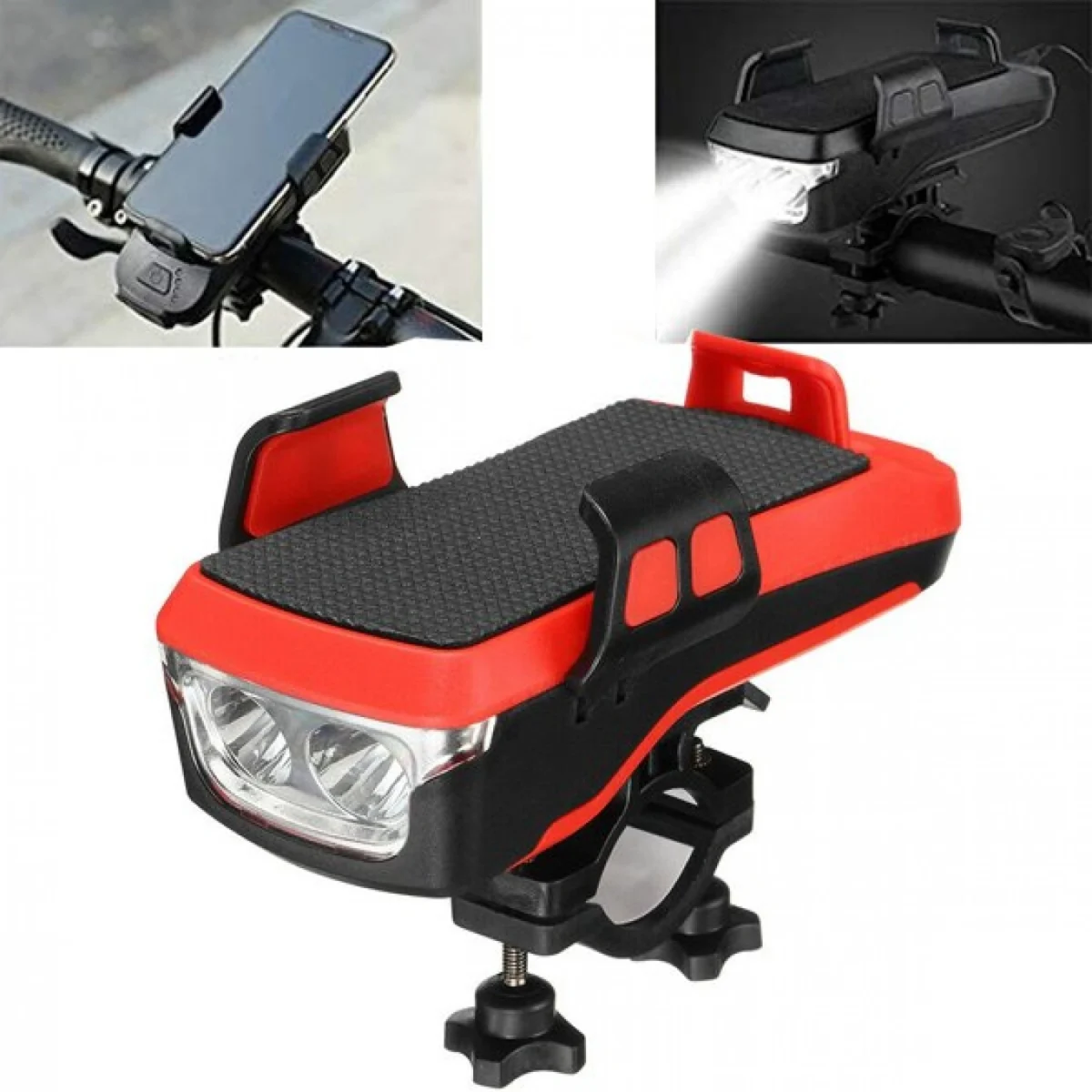 Αδιάβροχη USB Επαναφορτιζόμενη Βάση Κινητού Powerbank, Κόρνα & Φως Πορείας - Φακός LED 800lm Ποδηλάτου - LED Bicycle Horn Lamp OEM